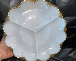 Milk Glass with Gold Rim Divided Serving Dish $8.00