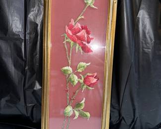 Stitched Rose Picture Circa 1900 $40.00