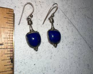 Dark Blue Stone Drop Earrings $10.00