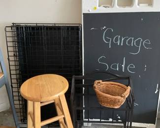 Sidewalk Sign, Display Rack, Stool and Dog Crate