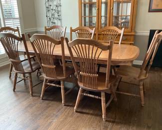 Oak Dining Table with Six WindsorStyle Chairs