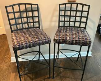 Pair of Metal Counter Height Stools with Upholstered Seats