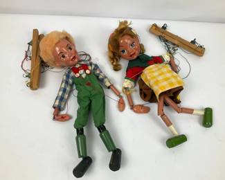 Vintage Pellham England Wooden Marionette Puppet Pair