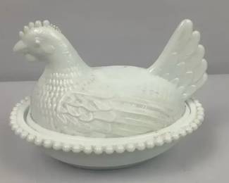 Milk Glass Hen on Nest Covered Dish