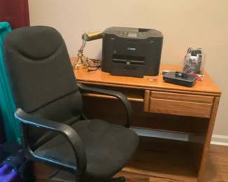 Oak Computer Desk and Canon MAXIFY Printer