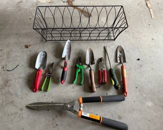 Garden Tool Collection with Hedge Shears  Metal Planter