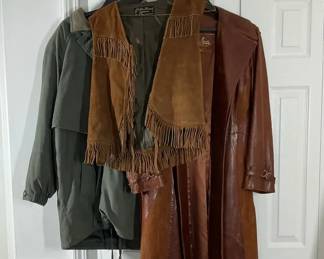 Leather Coat, Suede Fringe Vest  Outdoor Jacket Trio