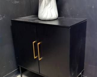 Laminate Storage Cabinet With Gold-Tone Hardware And Decorative Faux Succulent