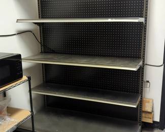 Retail Gondola Shelving End Cap Unit With Casters And Pegboard Backing, Approx 69" x 48" x 24", Includes 1 Unit