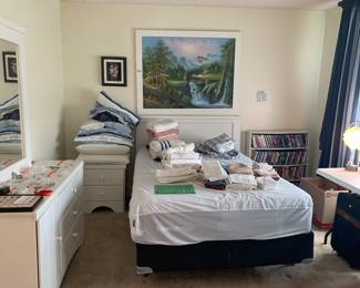 Four piece bedroom set. Full size bed. DVDs 50c each, or 10 for 3. Towels are buy 3 get 1 free.