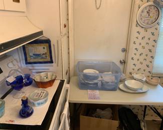 Noritake “Rosemarie” service set. $300 OBO. Cobalt blue glassware various 