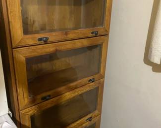 Vintage Vibe Wood Bookcase With Rolling Glass Doors