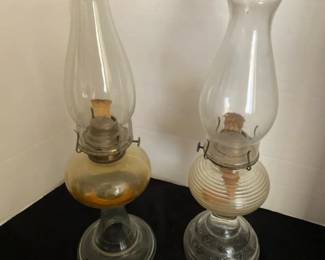 Two Tall Pedestal Oil Lamps