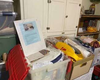 Three Bins Of Quilting Material And Batting