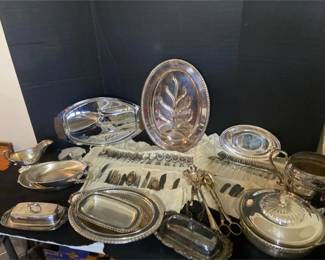 Lot Of Silver Plated Server Ware And Stainless Steel Flatware
