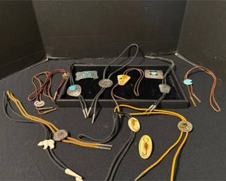 Large Assortment Of Bolo Ties And A Couple Belt Buckles