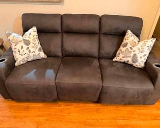 Sofa, Built-in cup holders and storage compartments in both armrests. Comfortable seating with a clean, modern look.