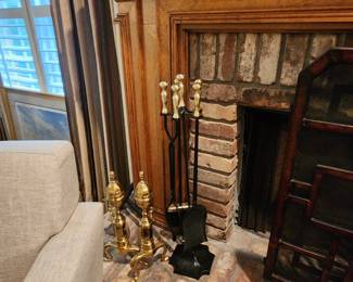 Fireplace Tools and Brass Andirons