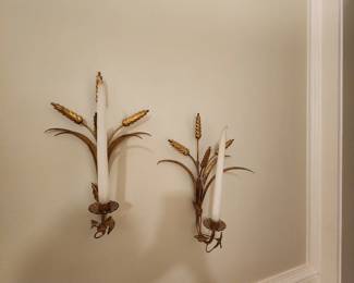 Vintage Tole Gilt Wheat Sconces