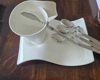 espresso spoons coffee cups and plates