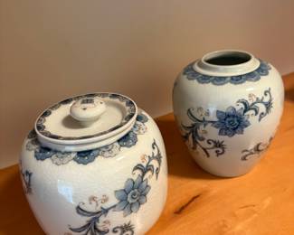 Andrea by Sadek Blue and White Porcelain Ginger Jar and Vase Set