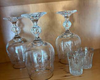 Bohemia Crystal Cascade Etched Wine Glasses and Shot Glasses Set