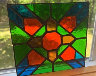 Geometric Stained Glass Quilt Square Suncatcher