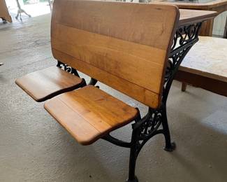 Antique School Desk Bench with Cast Iron Legs