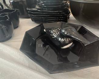 Black Arcoroc Octime Dinnerware Set with Loon Figurine