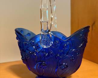 Cobalt Blue Lily of the Valley Glass Basket by Fenton