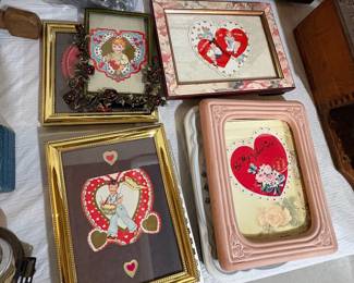 Collection of Four Framed Vintage Valentine's Cards
