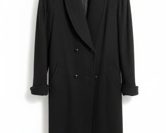 JOFIELD Black Wool Blend Double-Breasted Coat with Faux Leather Shoulder Accents - Vintage 80s/90s