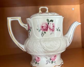 Vintage Arthur Wood & Son Porcelain Teapot with Pink Roses and Gold Trim