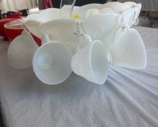 Anchor Hocking Milk Glass Punch Bowl Set with Cups and Ladle