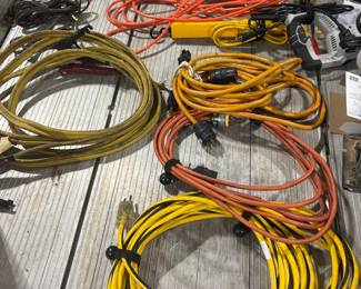 Assorted Heavy-Duty Extension Cords and Work Lights