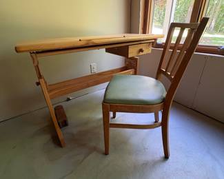 Vintage Drafting Table and Chair Set