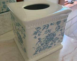 Blue Floral Porcelain Tissue Box Cover