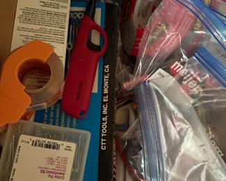Assorted Hardware and Tools Lot with HomPak Cotter Pin Kit and 3M Scotch Tape