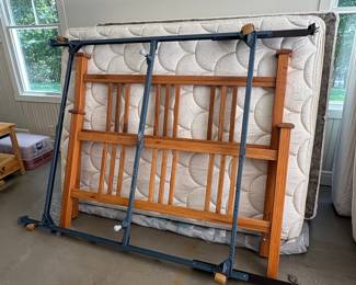 Mission Style Oak Headboard and Metal Bed Frame