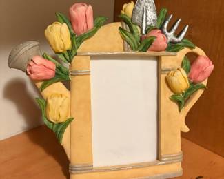 Watering Can with Tulips and Garden Tools Photo Frame