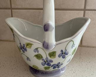 Andrea by Sadek Hand-Painted Ceramic Basket with Violets