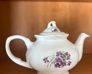 White Ceramic Teapot with Violet Pattern - Arthur Wood & Son