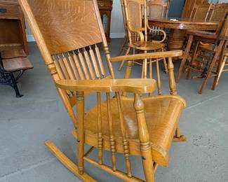 Antique Tiger Oak Spindle Back Rocking Chair