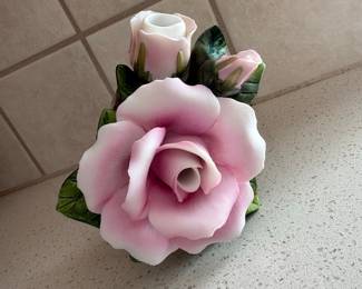 Capodimonte Porcelain Rose Candle Holder Figurine