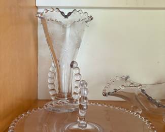 Imperial Glass Candlewick Fan Vase and Cake Stand Set