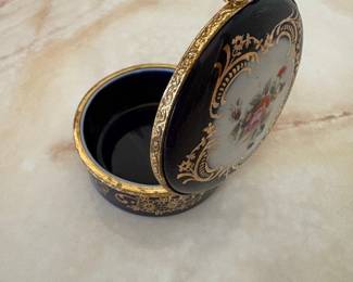 Limoges Castel Cobalt Blue Porcelain Trinket Box with Gilt Metal Mounts