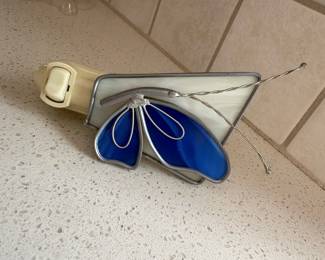 Stained Glass Blue Butterfly Night Light