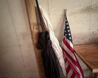 Vintage American Flag and Two Parasols