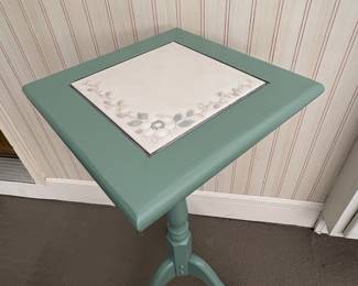 Vintage Pedestal Side Table with Decorative Tile