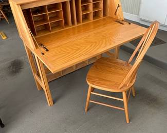 Oak Mission Style Secretary Desk and Chair Set